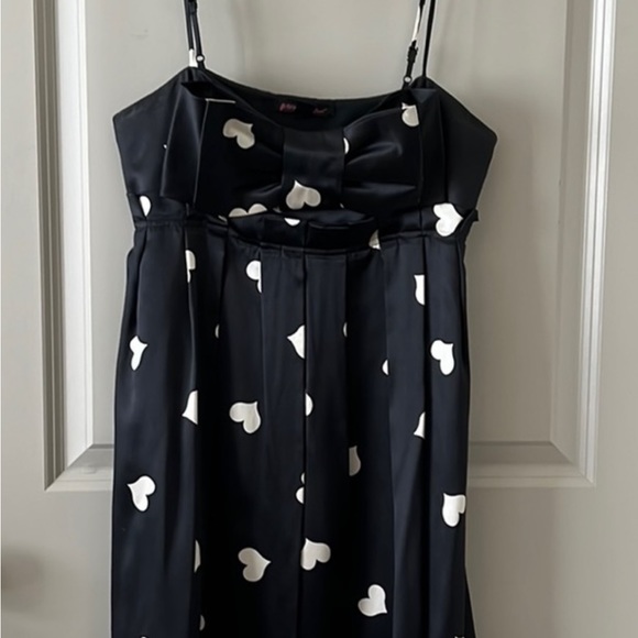Betsey Johnson 90s Y2k Silk Black White Heart Bow Dress Size 12 RARE - Picture 5 of 5